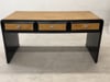 Rattan over Wood Waterfall Desk with Black Lacquer Finish and Three Drawers