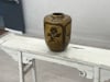 Vintage Mustard Brown Glazed Ceramic Vase with Incised Floral and Bird Motifs