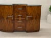 Art Deco Burl Walnut Buffet with Green Marble Top and Shelved Interior