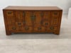 Late Qing Dynasty Elm Sideboard with Carved Floral Vases, Doors and Drawers