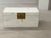 Midcentury Whitewashed Blanket Chest with Brass Hardware and Storage
