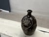 Late Qing Dynasty Ceramic Wine Jug with Calligraphy and Dark Glaze