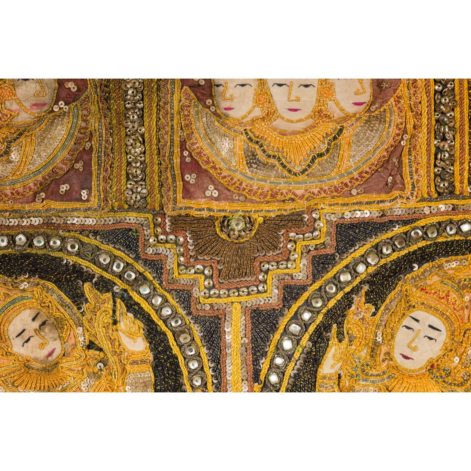 19th Century Kalaga Tapestry with Stones, Sequins and Colorful Thread