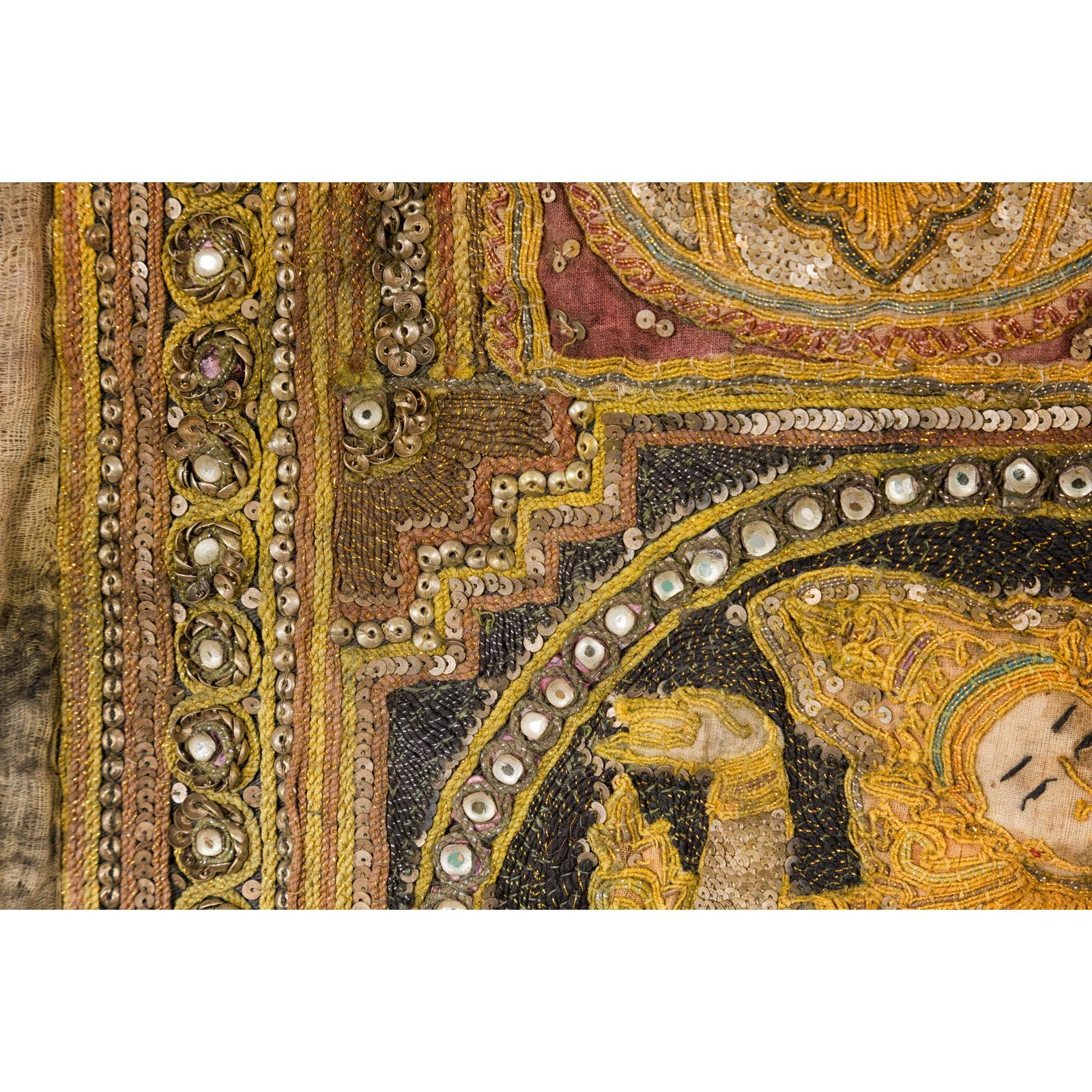 19th Century Kalaga Tapestry with Stones, Sequins and Colorful Thread