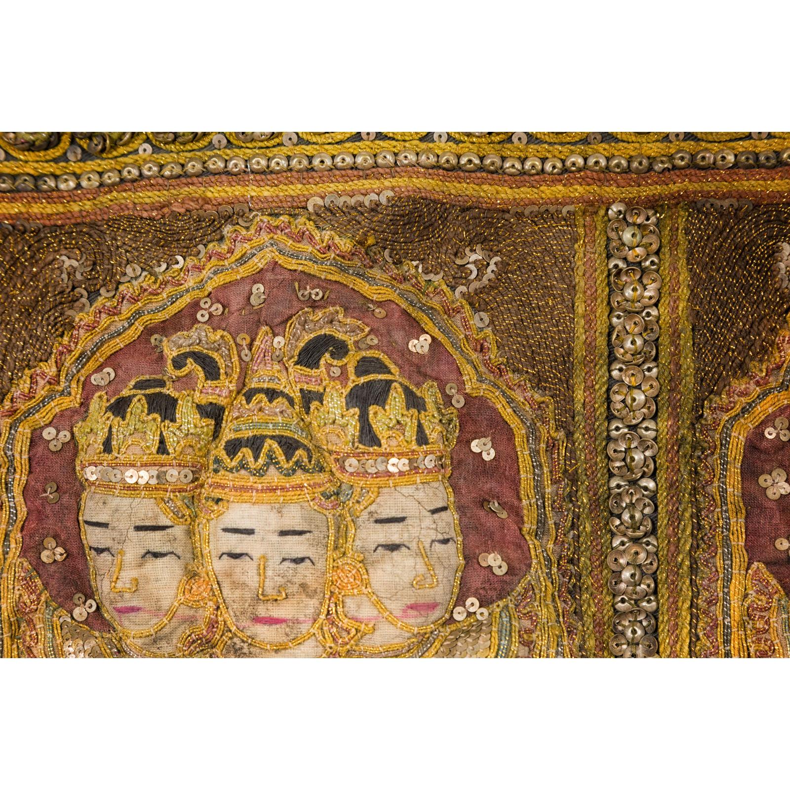 19th Century Kalaga Tapestry with Stones, Sequins and Colorful Thread