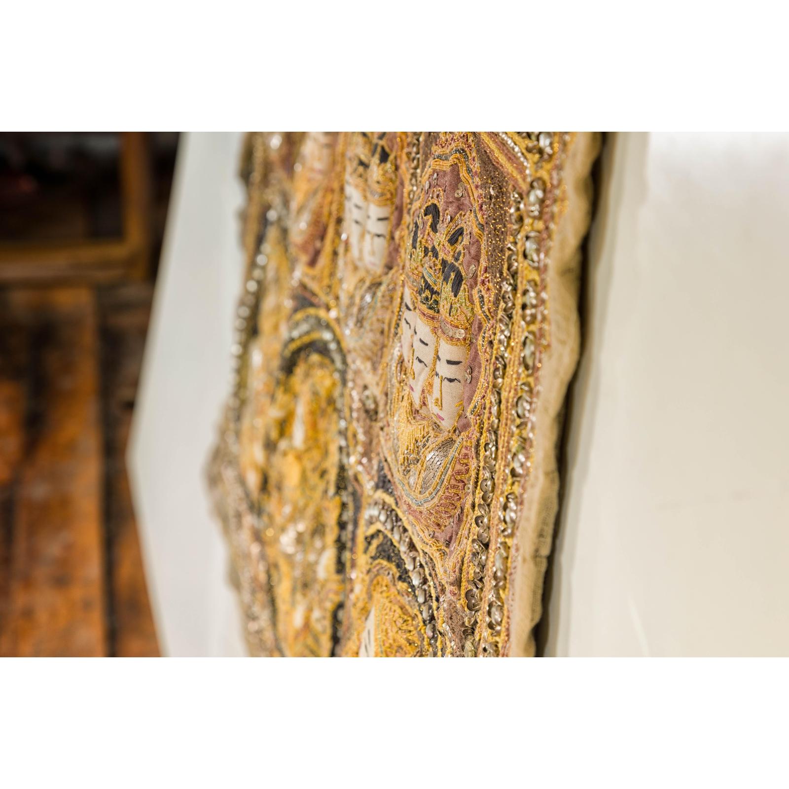 19th Century Kalaga Tapestry with Stones, Sequins and Colorful Thread