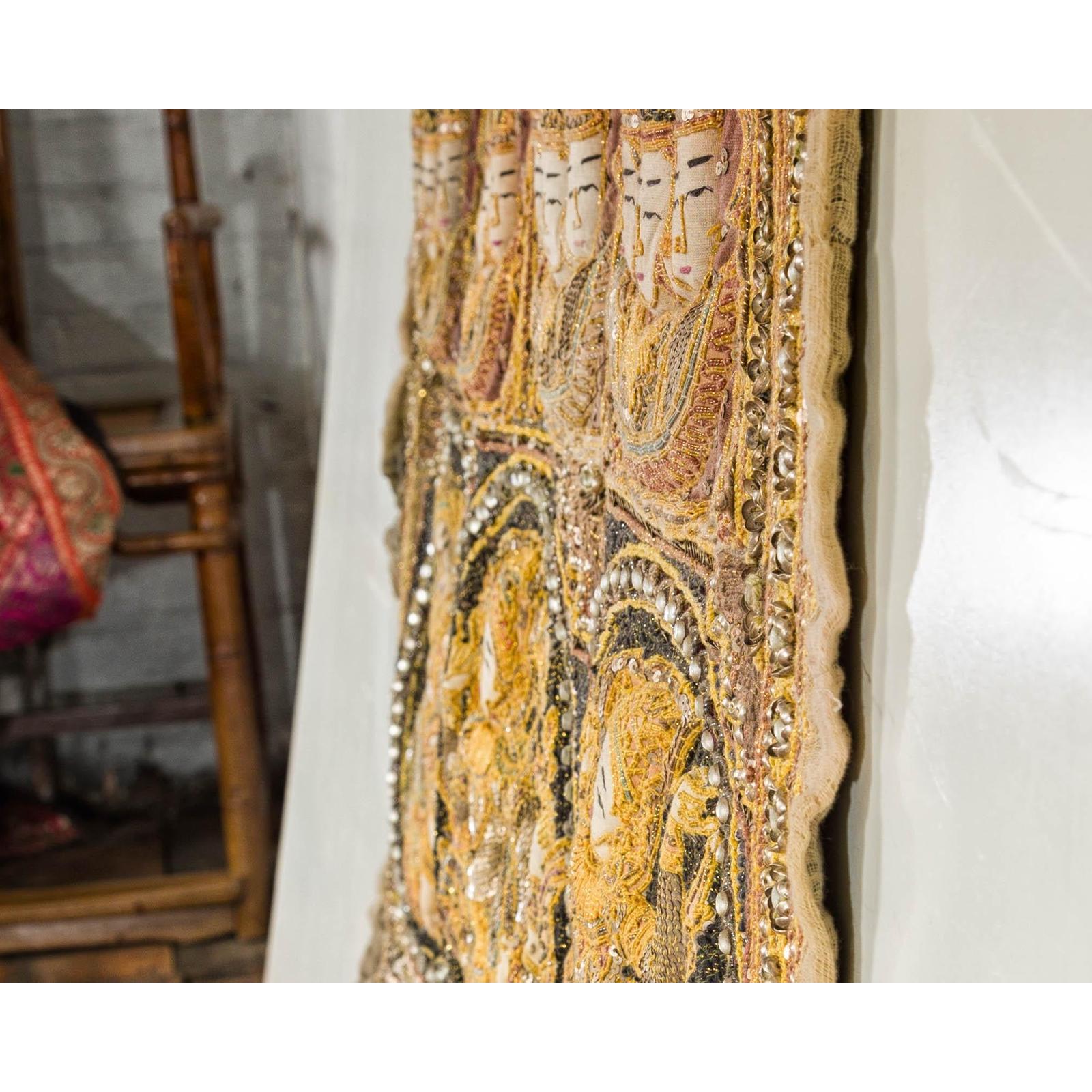 19th Century Kalaga Tapestry with Stones, Sequins and Colorful Thread
