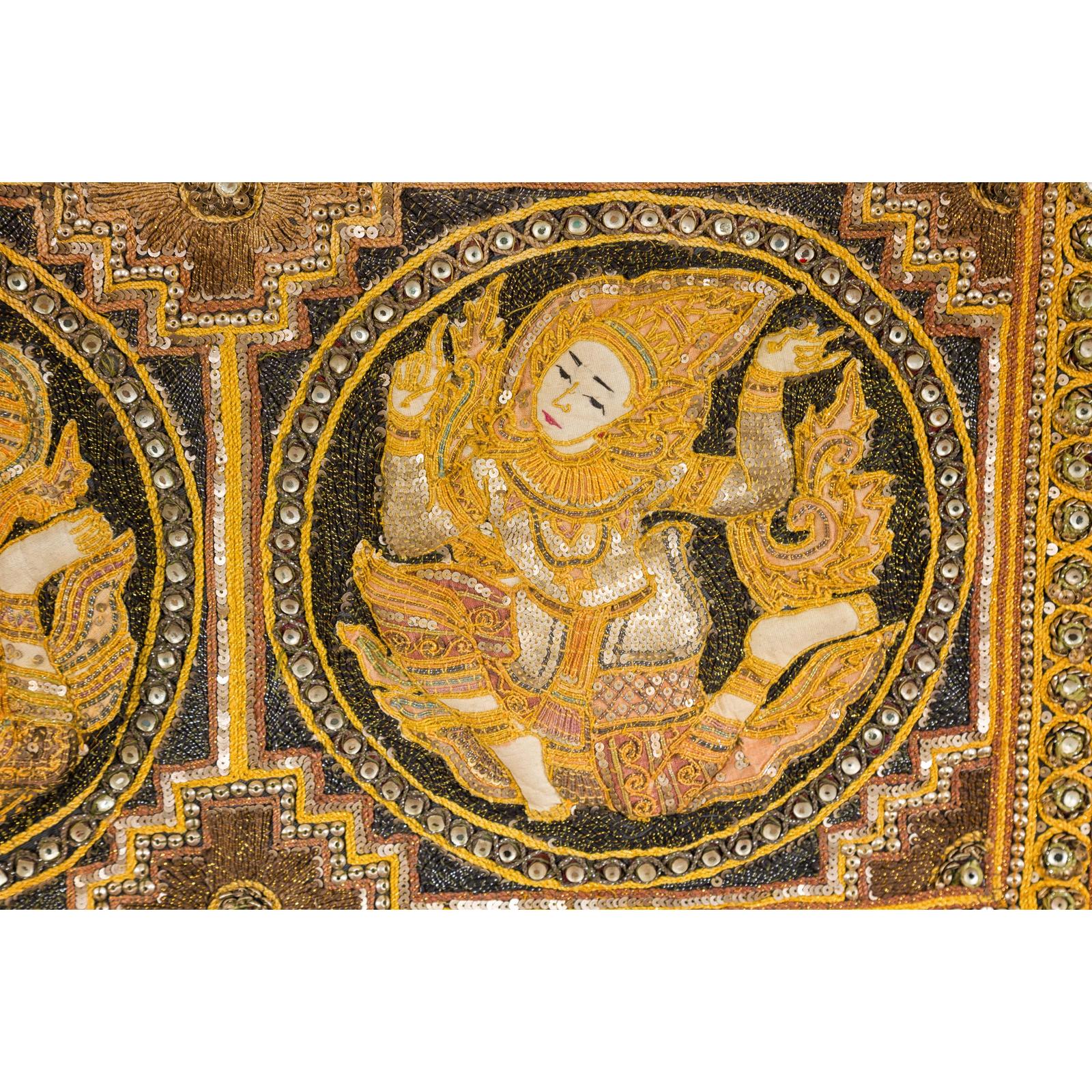 19th Century Kalaga Tapestry with Stones, Sequins and Colorful Thread