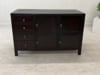 Vintage Reddish Brown Lacquered Elm Sideboard with Four Drawers and Panel Doors