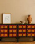 Chinese Qing Dynasty 19th Century Long Polychrome Sideboard with 12 Drawers
