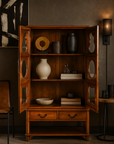 Two-Piece Hardwood Display Cabinet with Glass Paneled Cutouts