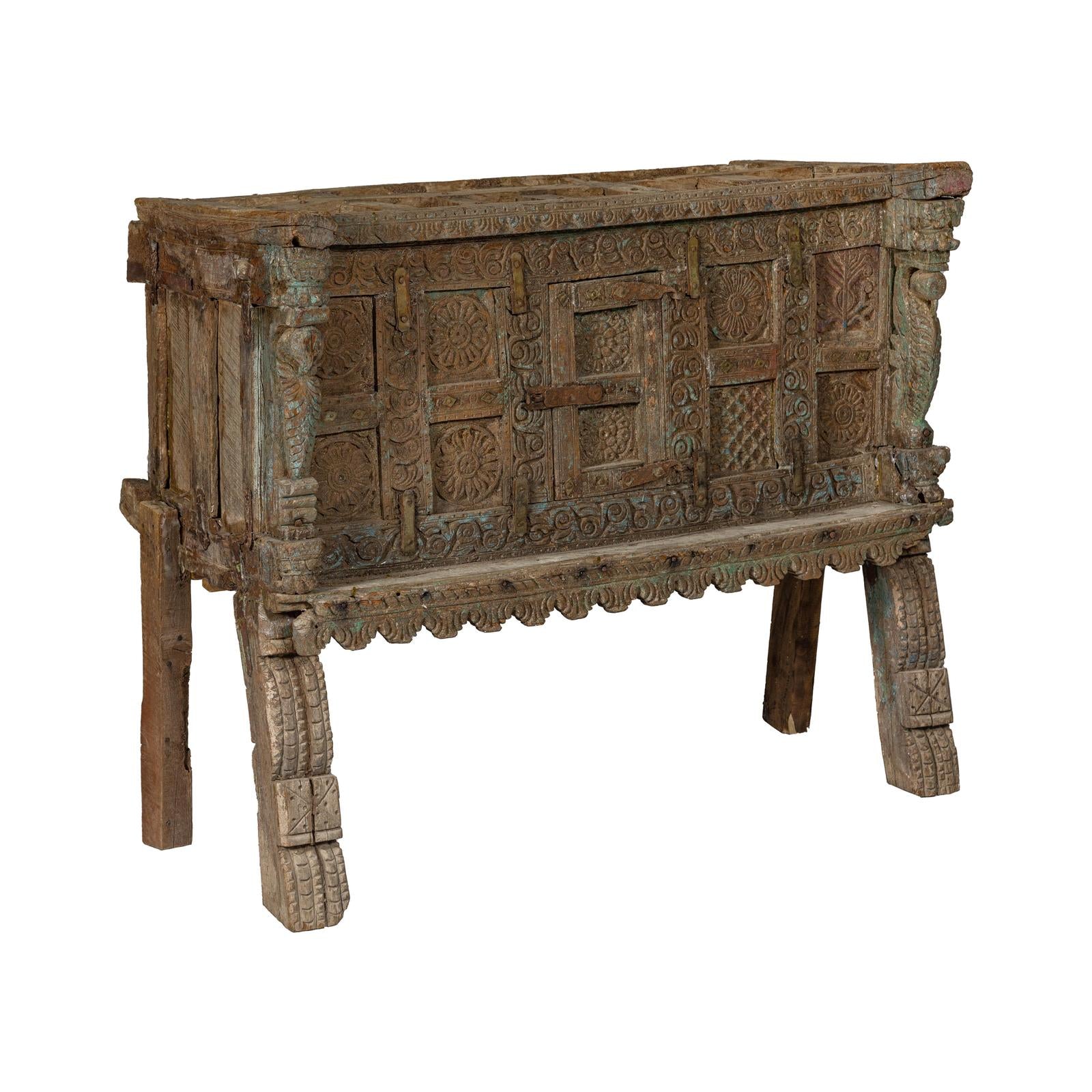 Antique Damachiya Wedding Cabinet on Legs with Carved Décor
