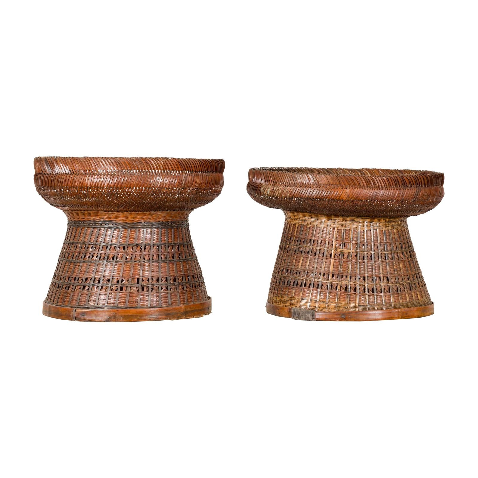 Woven Rattan Basket Trays with Circular Tops, Sold Each