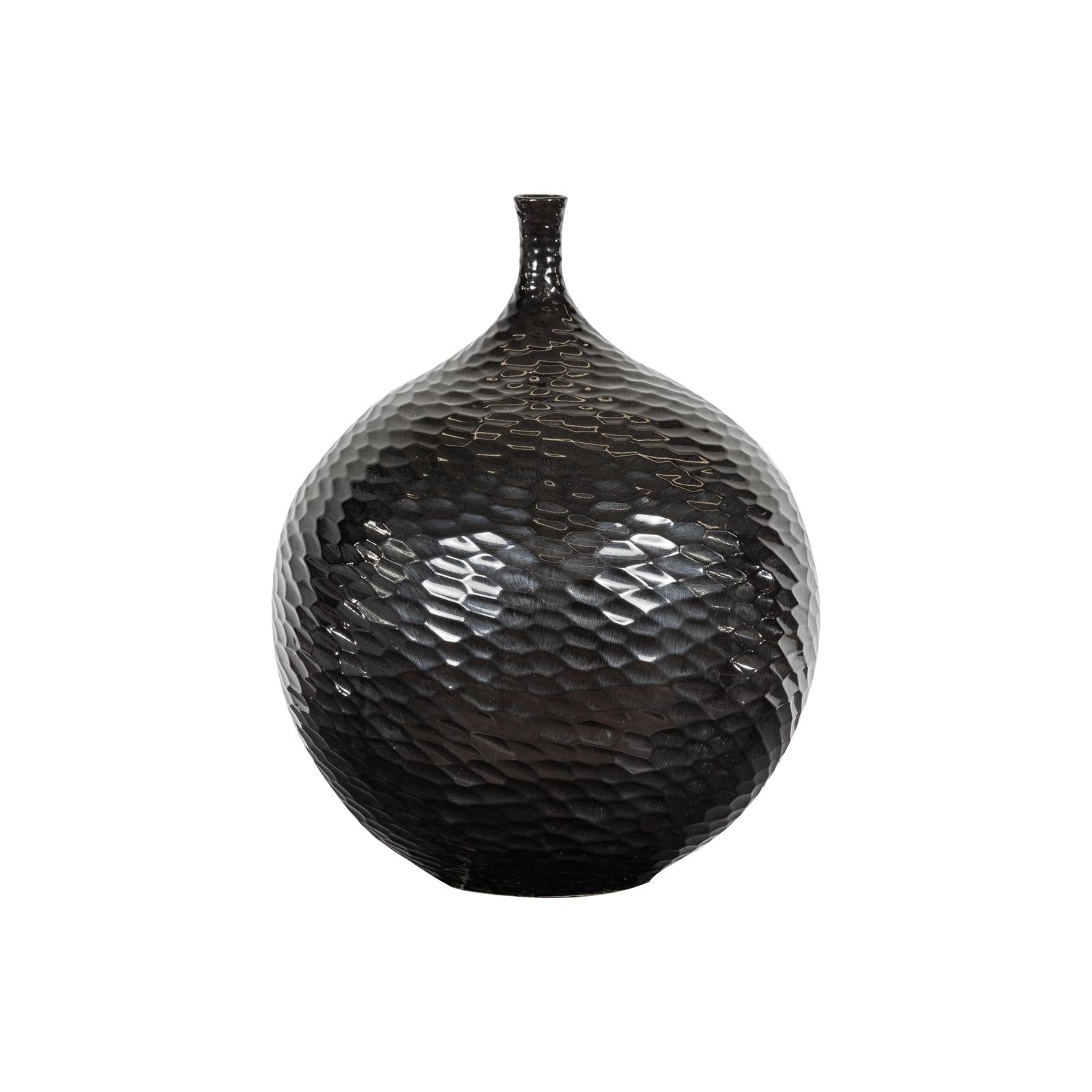 Bulb Shaped Black Vase with Honeycomb Pattern