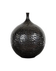 Bulb Shaped Black Vase with Honeycomb Pattern