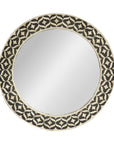 Bone Inlay Black and White Round Mirror with Floral Motifs