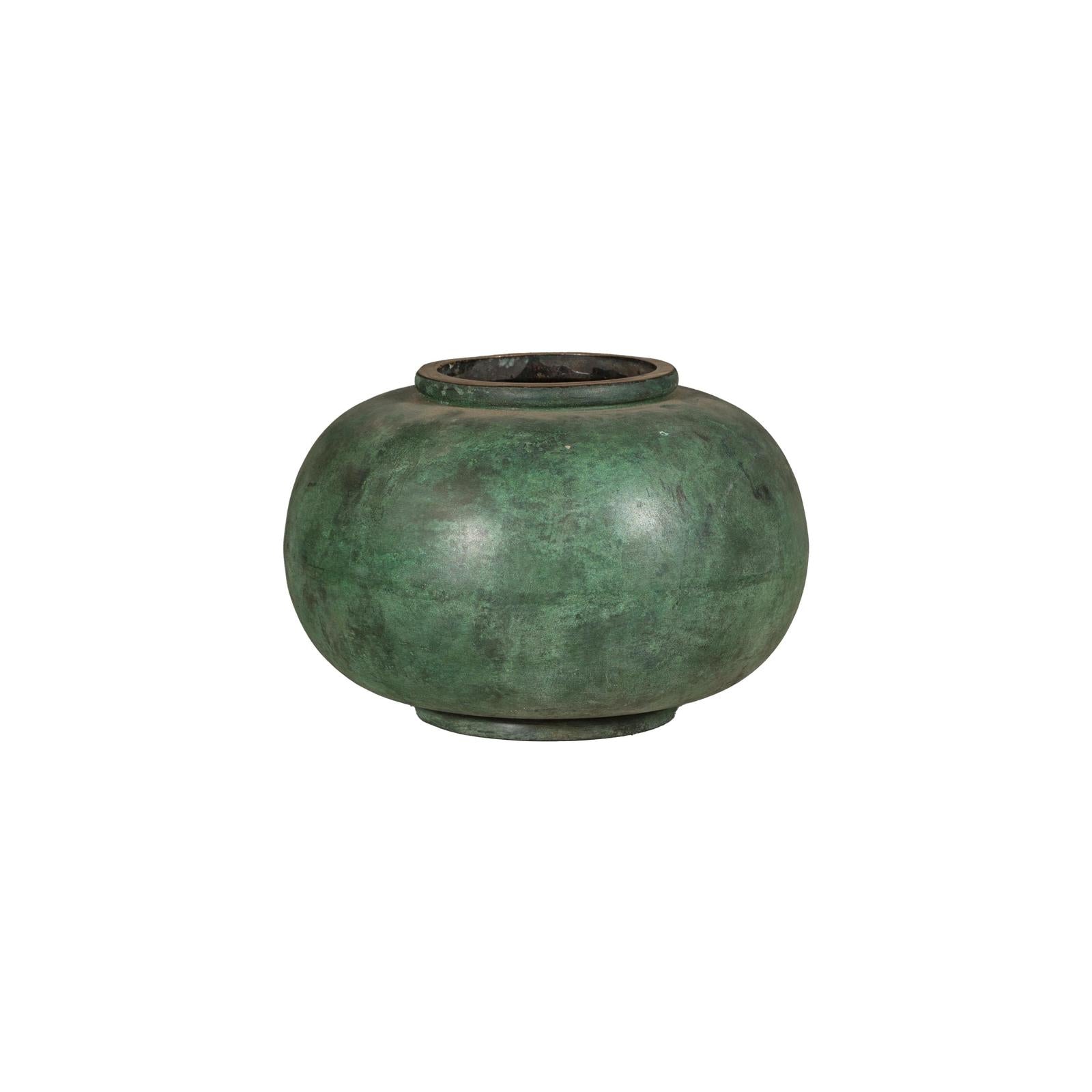 Vintage Bronze Bowl with Generous Rounded Silhouette and Verdigris Patina