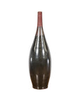 Sleek Multi-Color Glazed Red, Brown and Black Ceramic Vase with Narrow Mouth