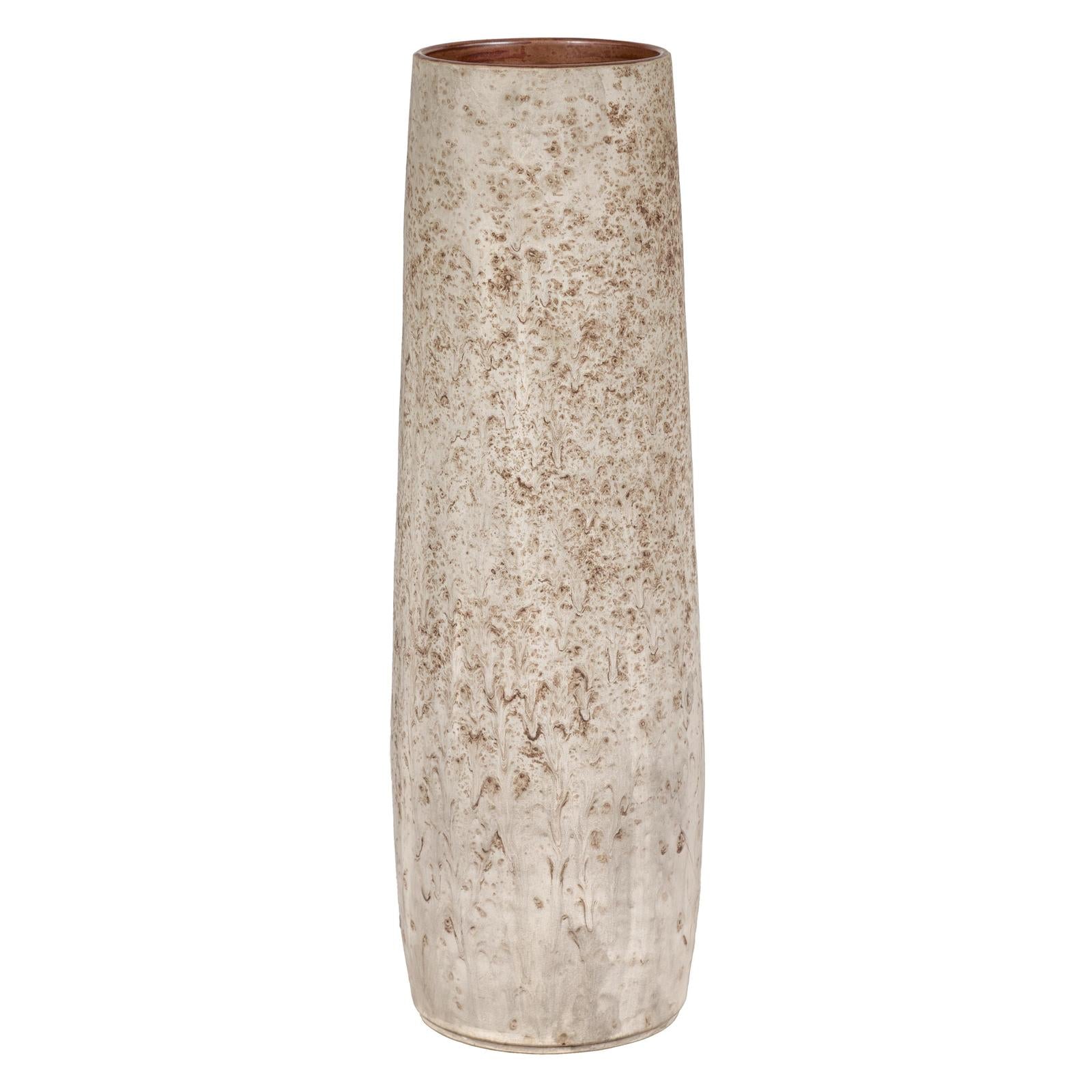 Cream & Speckled Brown Ceramic Vase with Brown Inside