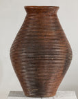 Ribbed Vintage Pottery Vase with Burnished Surface