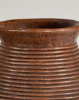 Ribbed Vintage Pottery Vase with Burnished Surface