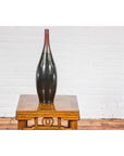 Sleek Multi-Color Glazed Red, Brown and Black Ceramic Vase with Narrow Mouth