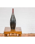 Sleek Multi-Color Glazed Red, Brown and Black Ceramic Vase with Narrow Mouth