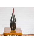 Sleek Multi-Color Glazed Red, Brown and Black Ceramic Vase with Narrow Mouth