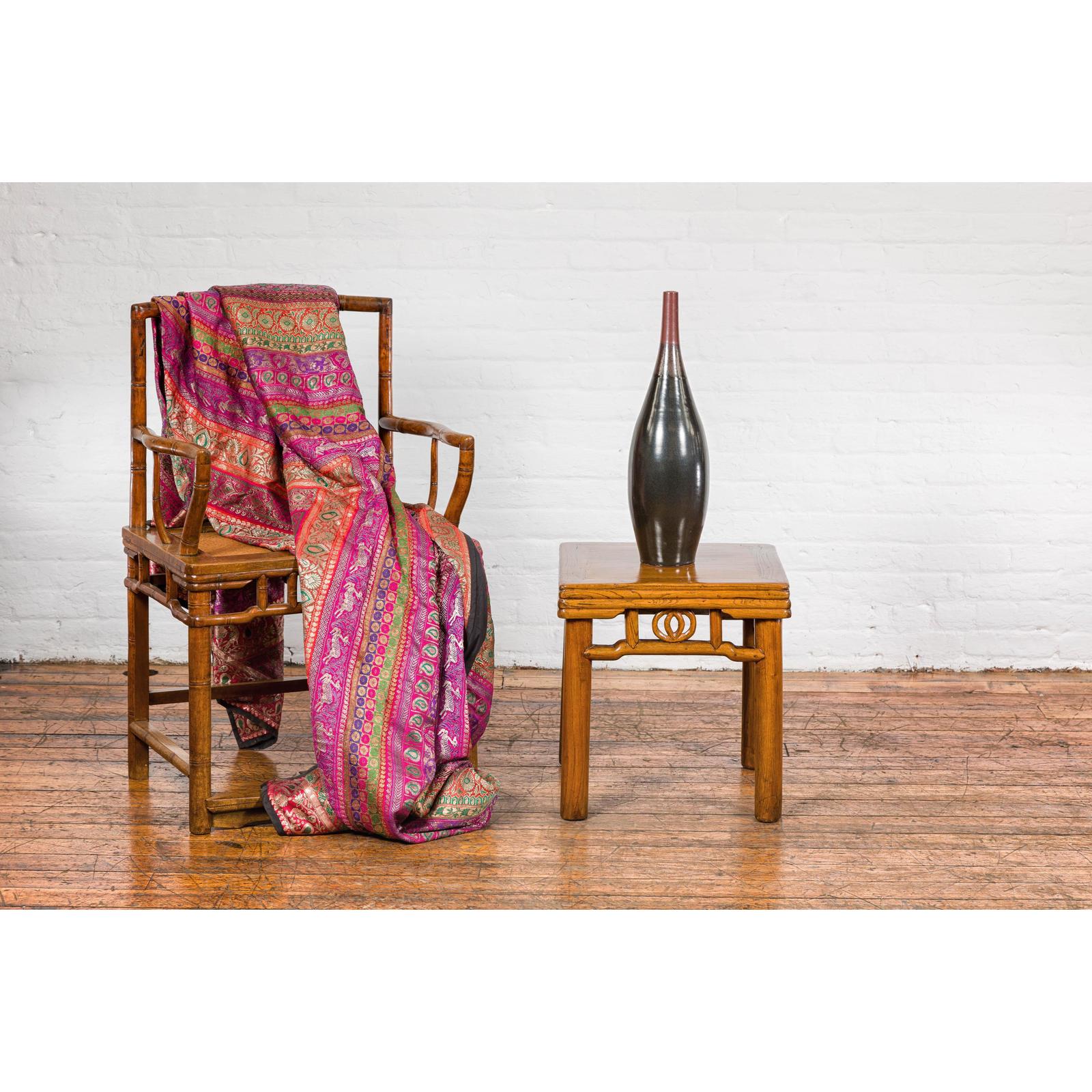 Sleek Multi-Color Glazed Red, Brown and Black Ceramic Vase with Narrow Mouth