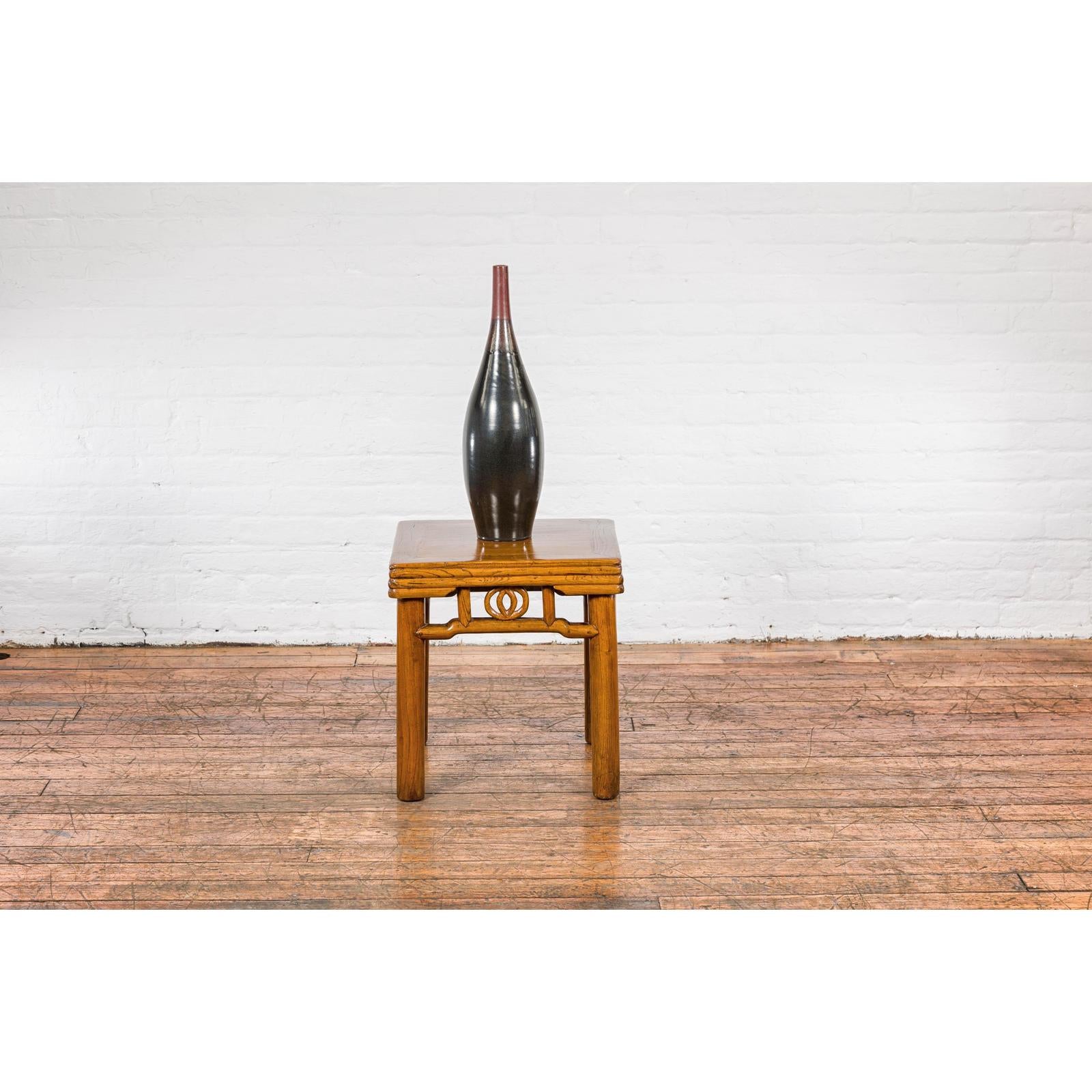 Sleek Multi-Color Glazed Red, Brown and Black Ceramic Vase with Narrow Mouth