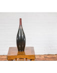 Sleek Multi-Color Glazed Red, Brown and Black Ceramic Vase with Narrow Mouth