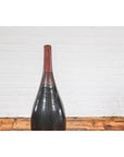 Sleek Multi-Color Glazed Red, Brown and Black Ceramic Vase with Narrow Mouth