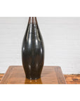 Sleek Multi-Color Glazed Red, Brown and Black Ceramic Vase with Narrow Mouth