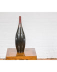 Sleek Multi-Color Glazed Red, Brown and Black Ceramic Vase with Narrow Mouth