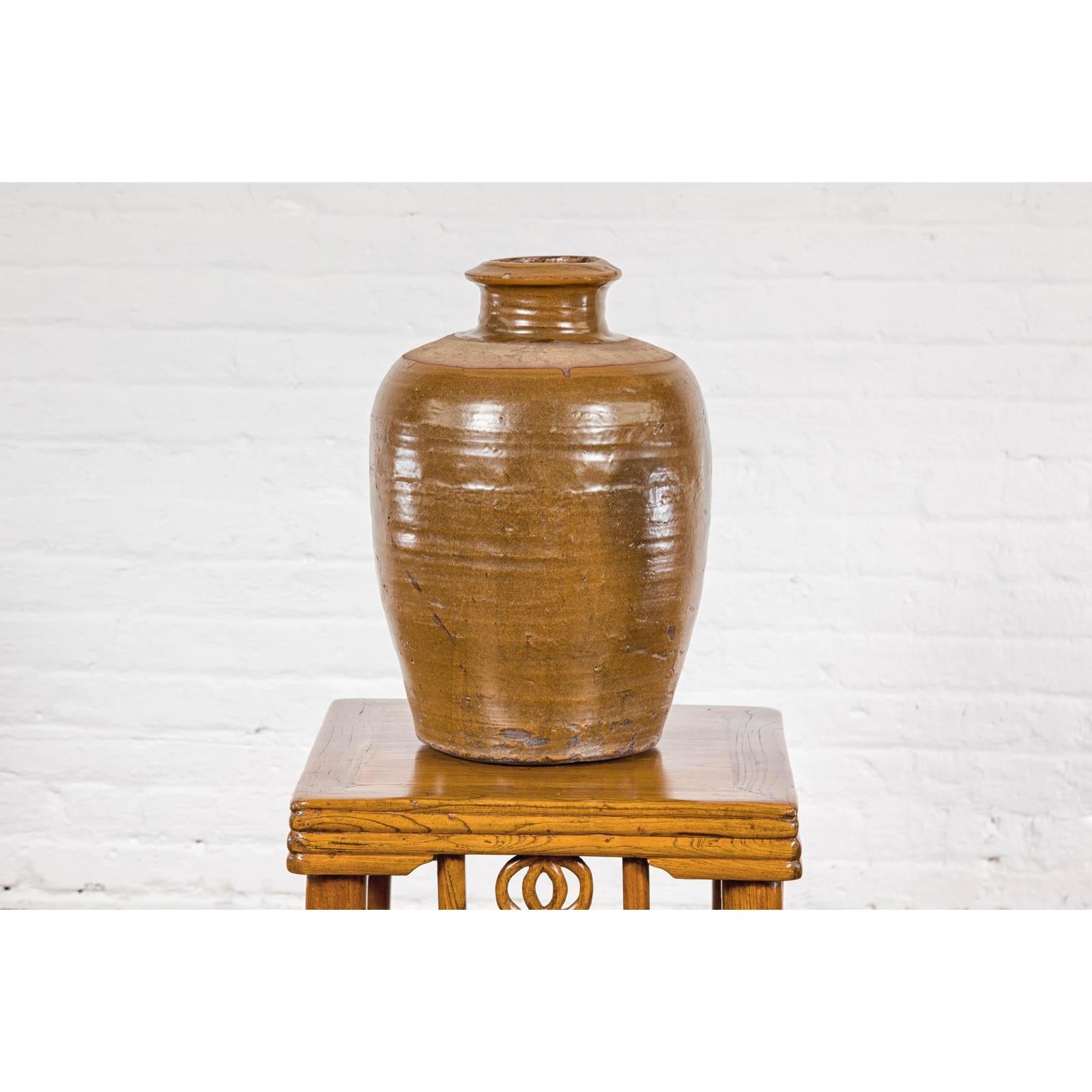 Japanese Tamba Tachikui Ware Brown Glaze Vase with Discreet Calligraphy