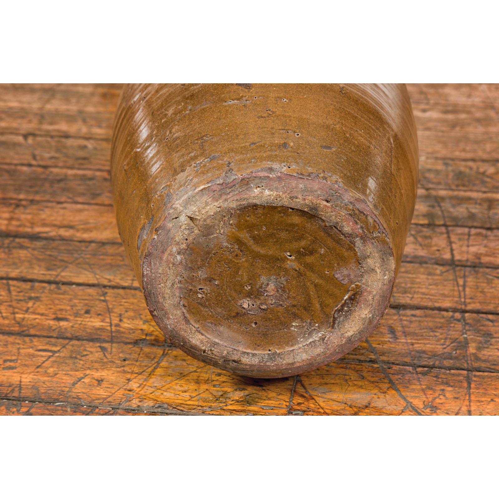 Japanese Tamba Tachikui Ware Brown Glaze Vase with Discreet Calligraphy
