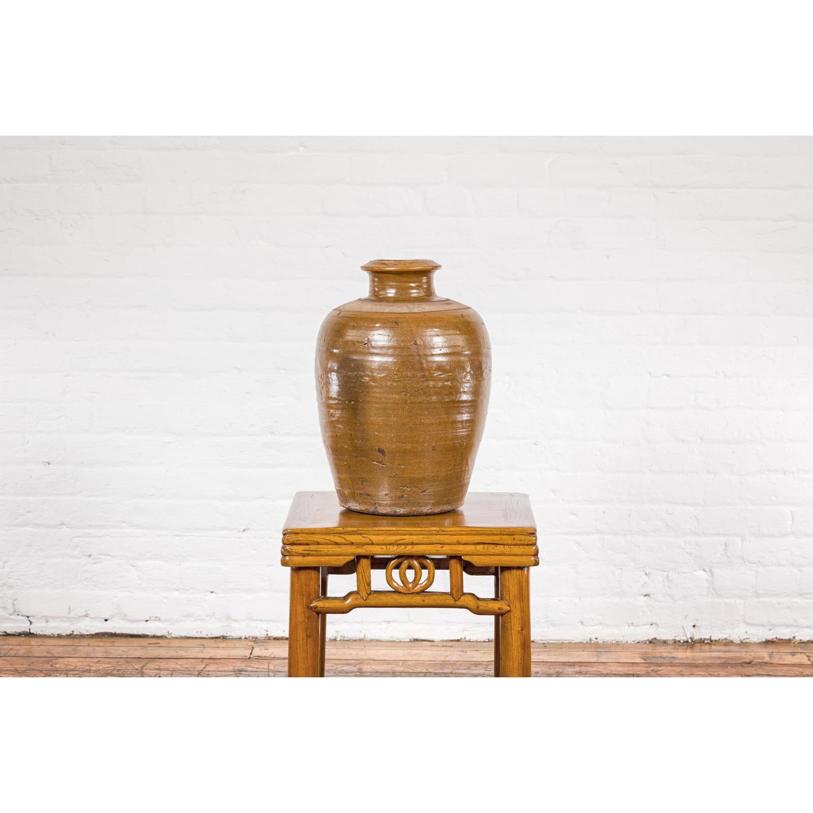 Japanese Tamba Tachikui Ware Brown Glaze Vase with Discreet Calligraphy