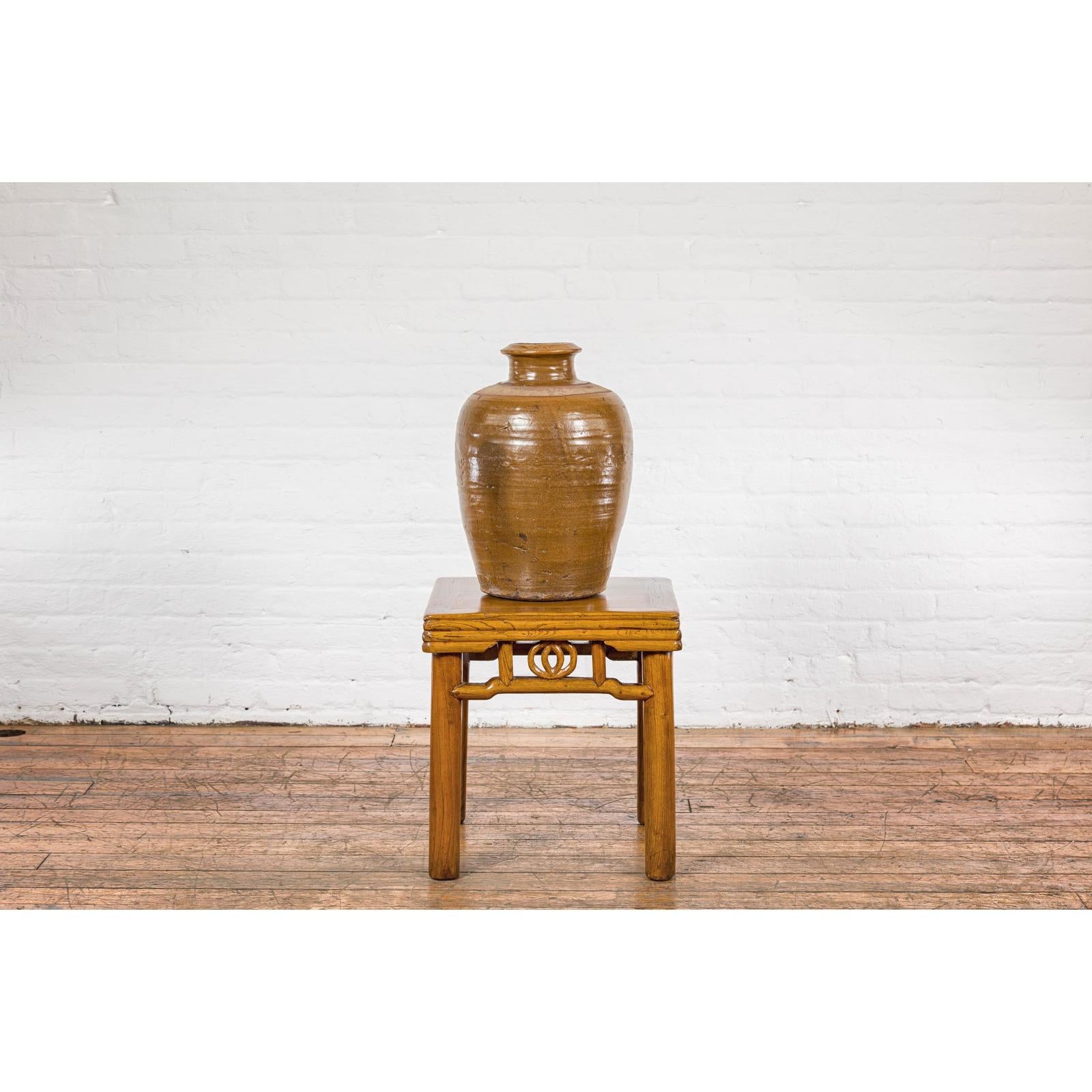 Japanese Tamba Tachikui Ware Brown Glaze Vase with Discreet Calligraphy