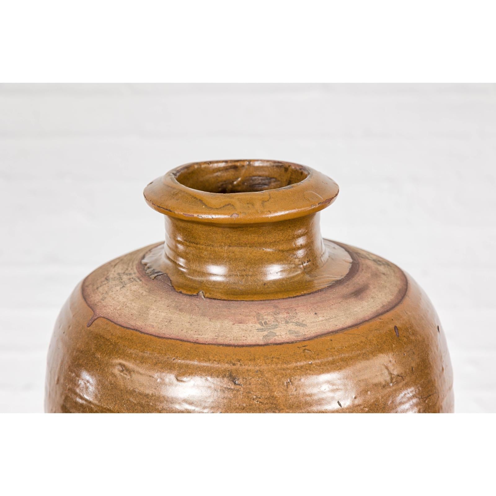 Japanese Tamba Tachikui Ware Brown Glaze Vase with Discreet Calligraphy