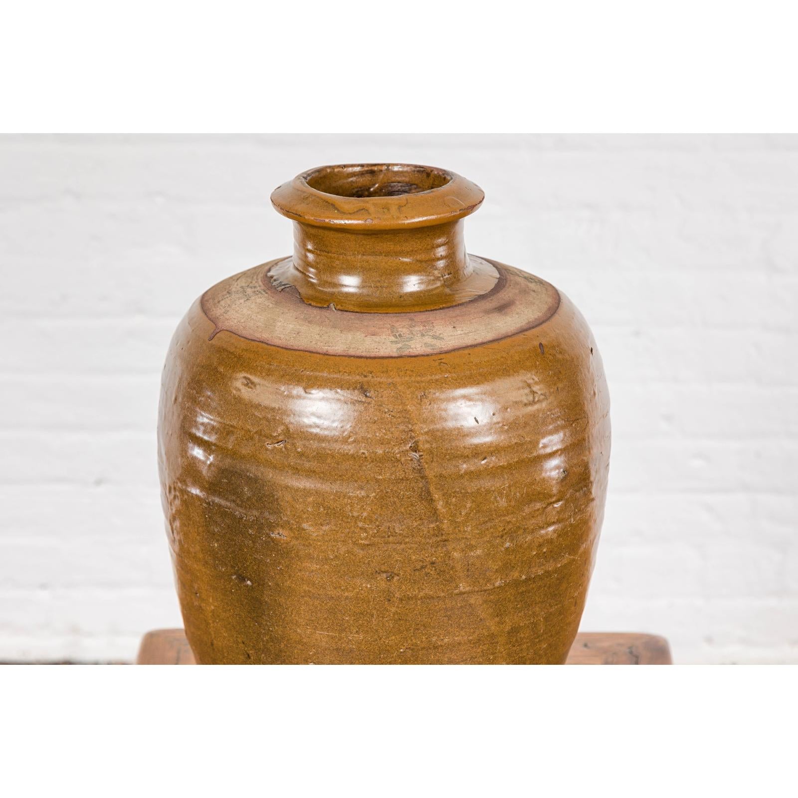 Japanese Tamba Tachikui Ware Brown Glaze Vase with Discreet Calligraphy