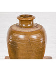 Japanese Tamba Tachikui Ware Brown Glaze Vase with Discreet Calligraphy