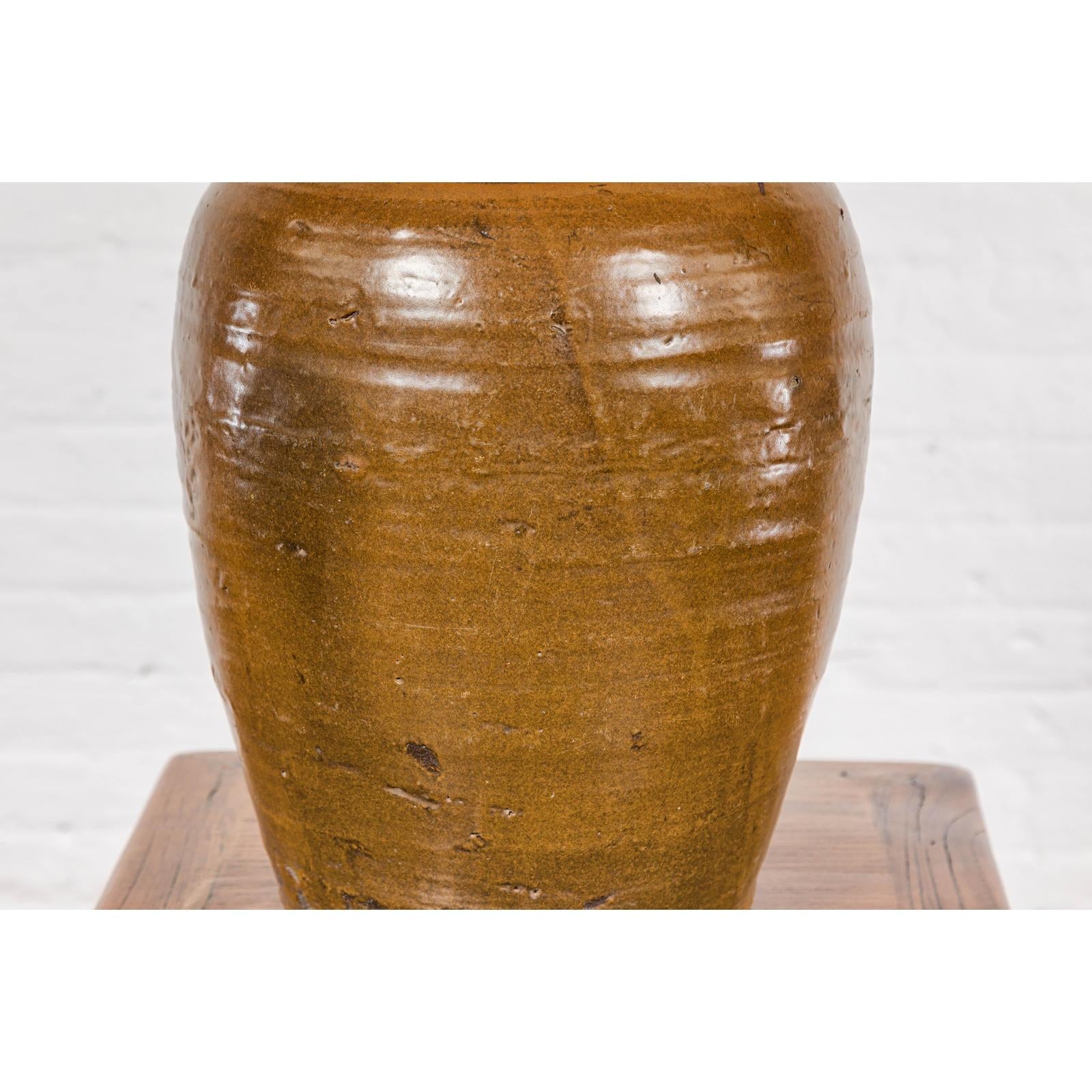 Japanese Tamba Tachikui Ware Brown Glaze Vase with Discreet Calligraphy