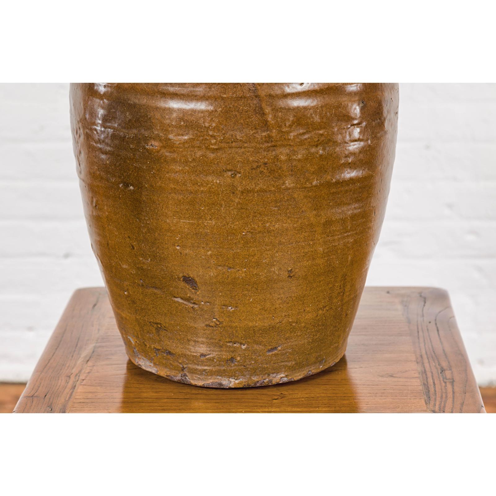 Japanese Tamba Tachikui Ware Brown Glaze Vase with Discreet Calligraphy
