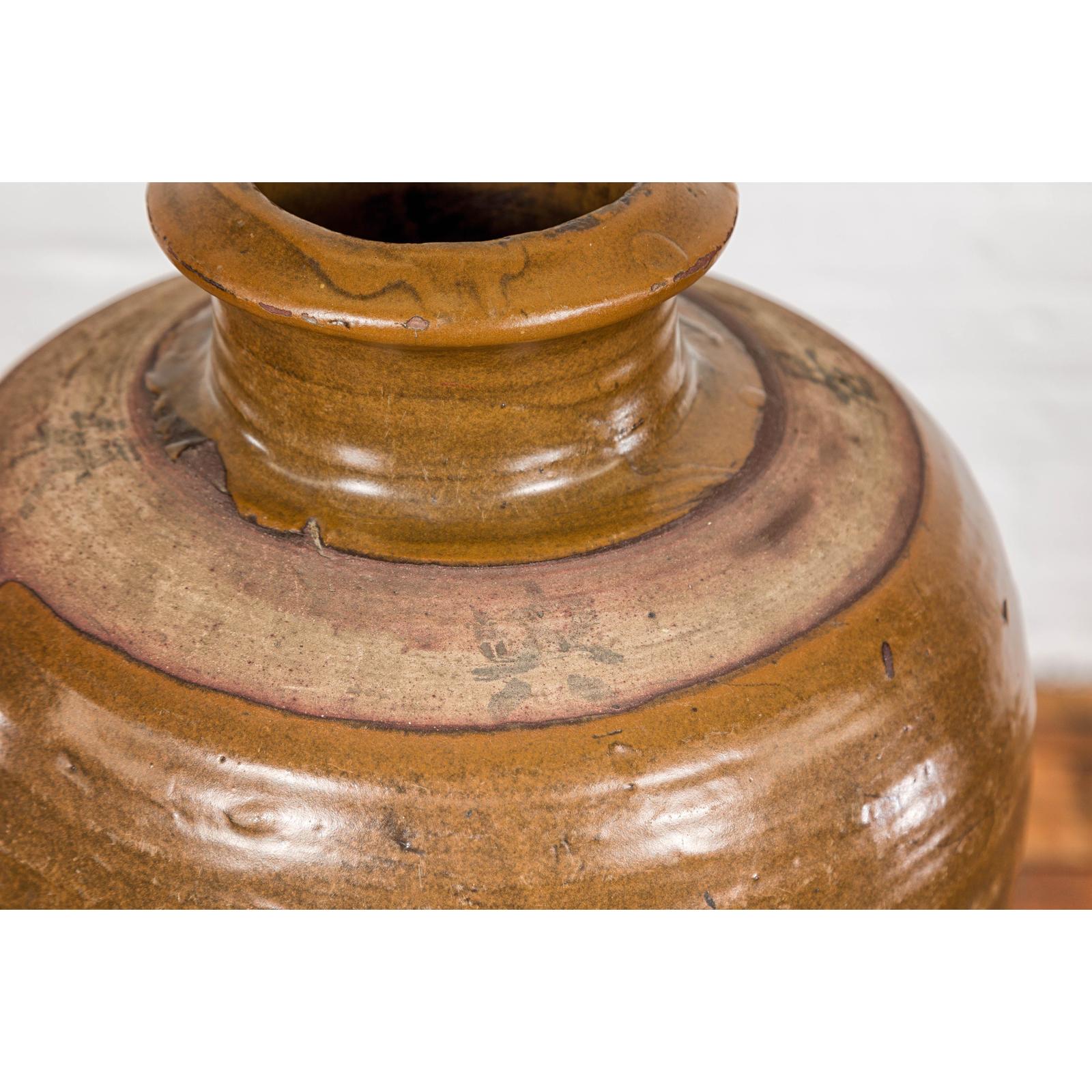Japanese Tamba Tachikui Ware Brown Glaze Vase with Discreet Calligraphy