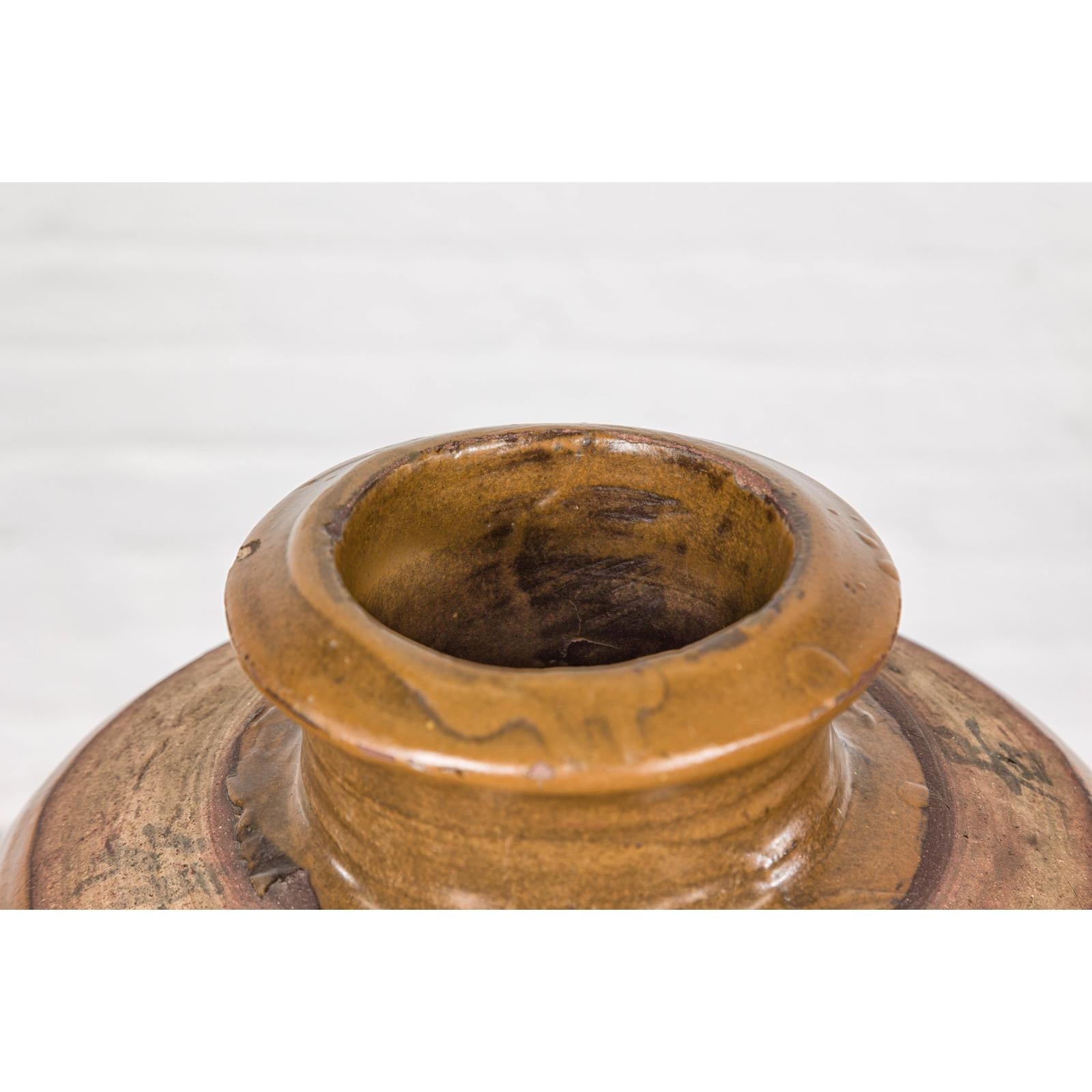 Japanese Tamba Tachikui Ware Brown Glaze Vase with Discreet Calligraphy