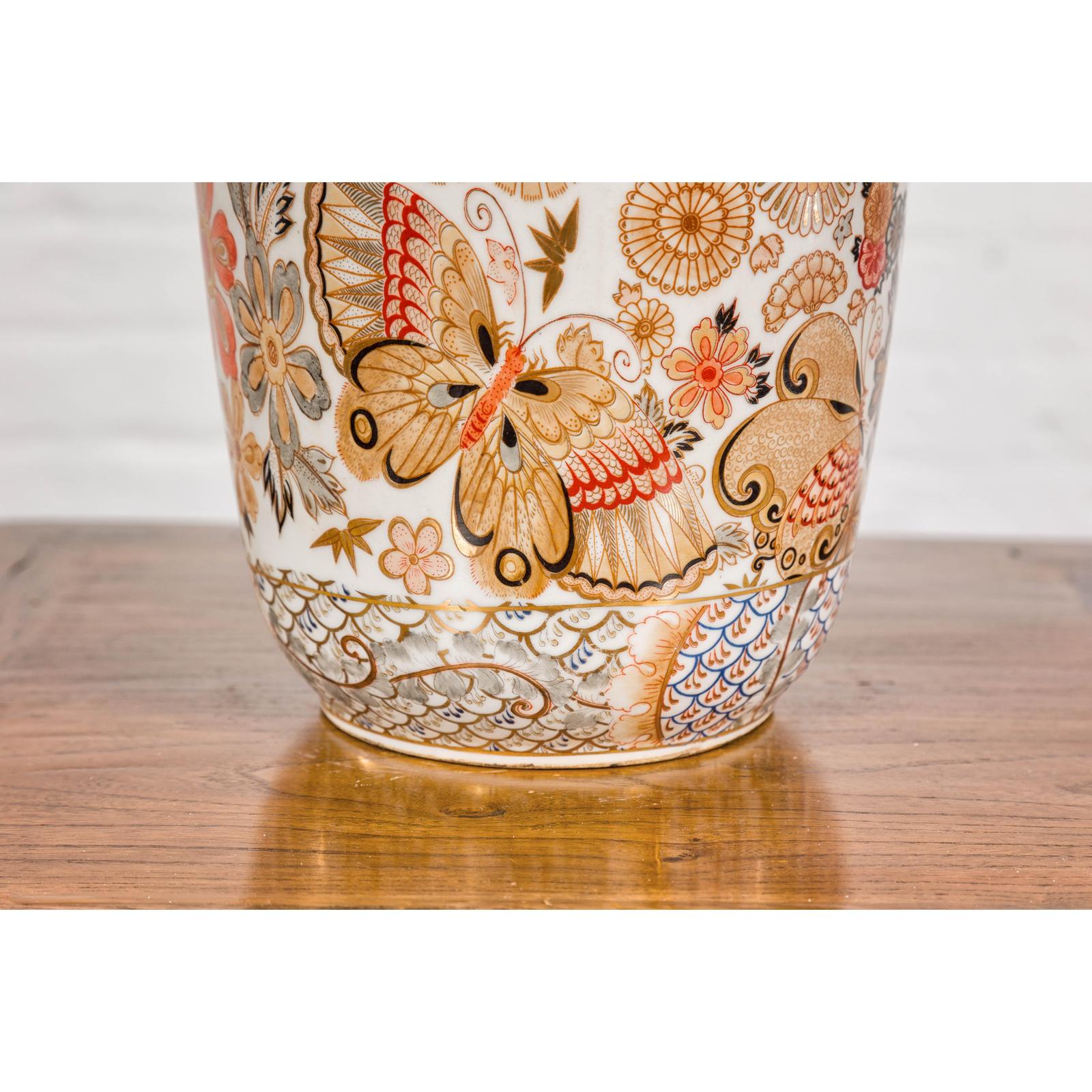 Chinese Vintage Japanese Kutani Style Vase with Flowers and Butterflies