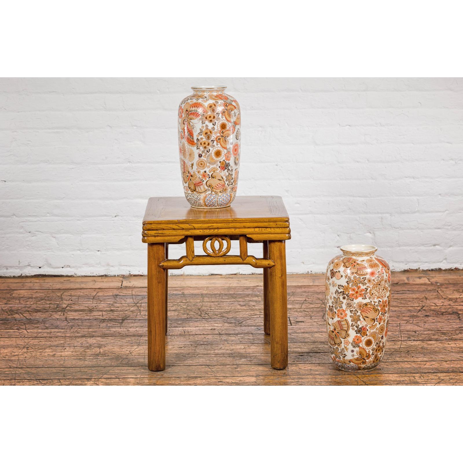 Chinese Vintage Japanese Kutani Style Vase with Flowers and Butterflies