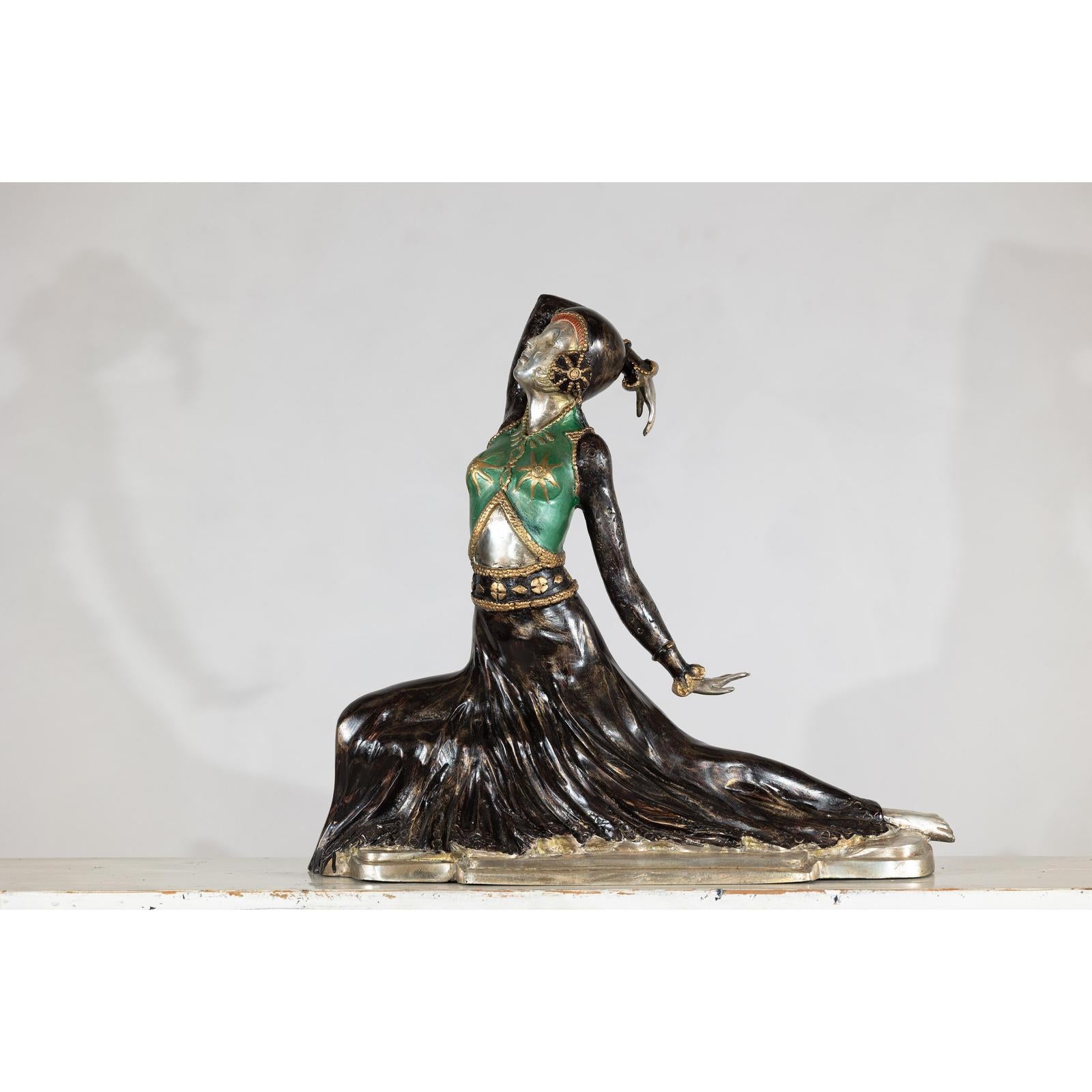 Art Deco Style Cold-Painted Dancer Sculpture After Demetre Chiparus