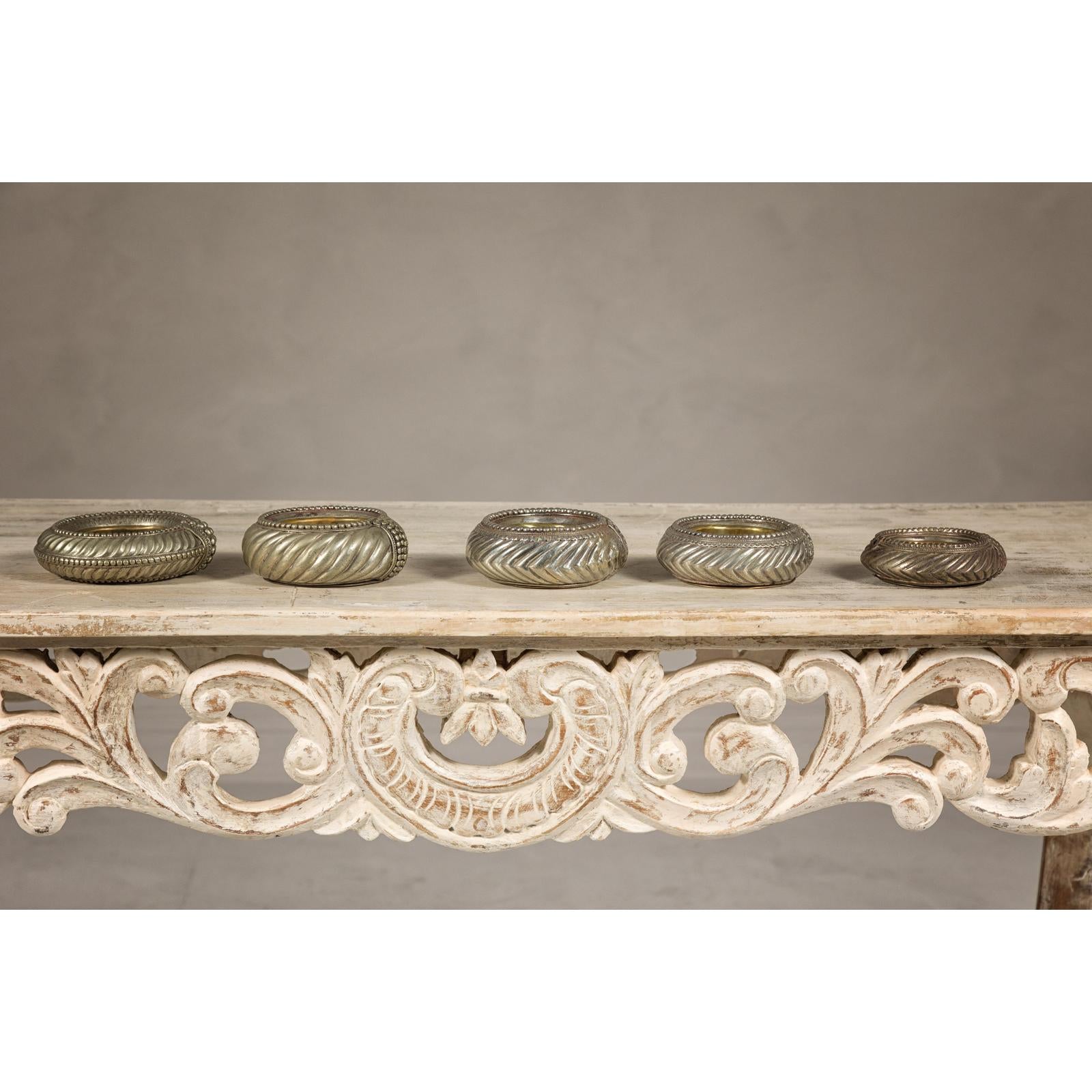 Assortment of Five Small Indian Repoussé Brass Decorative Dish Bowls