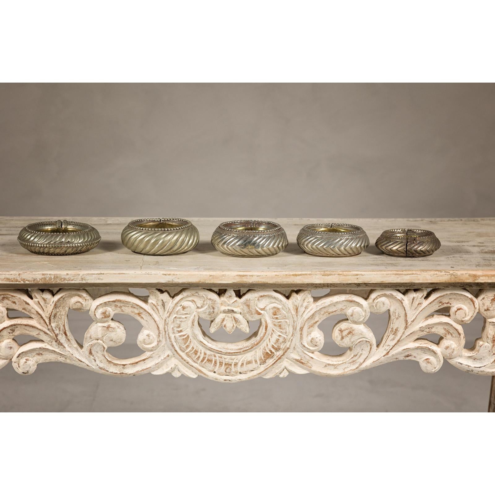 Assortment of Five Small Indian Repoussé Brass Decorative Dish Bowls